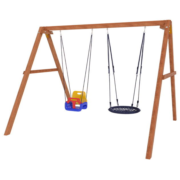 Деревянные качели с гнездом и качелями со спинкой