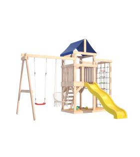 Детская площадка неокрашенная  с сеткой стенкой и плетенным креслом...