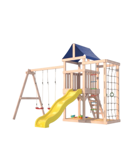 Детская площадка для улицы и дачи неокрашенная с сеткой стенкой и качелями...