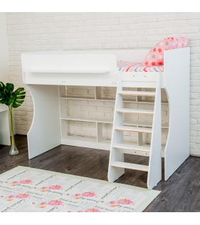 Кровать чердак Р432 Капризун 1 белый с полками