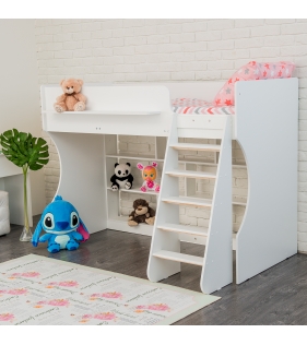 Кровать чердак Р432 Капризун 1 белый с полками