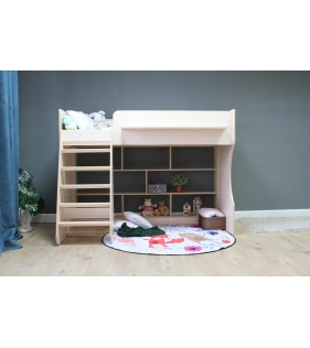 Кровать чердак Р432 Капризун 1 дуб млечный с полками