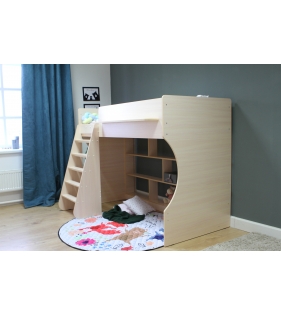 Кровать чердак Р432 Капризун 1 дуб млечный с полками
