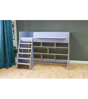 Кровать чердак Р432 Капризун 1 лен голубой с полками