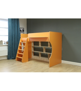 Кровать чердак Р432 Капризун 1 оранжевый с полками