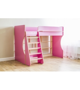 Кровать чердак Р432 Капризун 1 розовый с полками