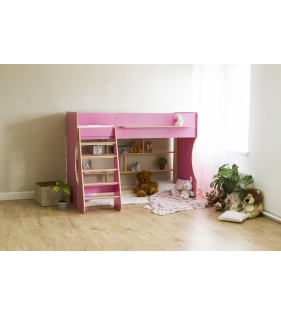 Кровать чердак Р432 Капризун 1 розовый с полками