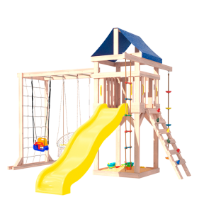Детская площадка неокрашеная с рукоходом, подвесным креслом и качелями для малыш...