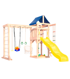Детская площадка неокрашеная с рукоходом, подвесным креслом и качелями для малышей