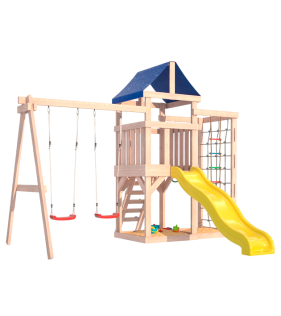 Детская площадка для улицы и дачи неокрашенная с сеткой стенкой и качелями