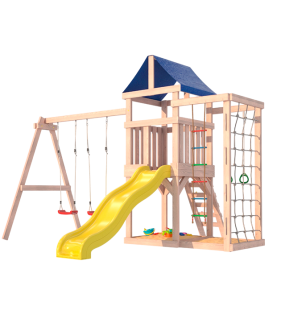 Детская площадка для улицы и дачи неокрашенная с сеткой стенкой и качелями...