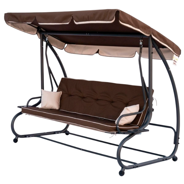 Качели садовые подвесные Lux с тентом и подушками коричневые