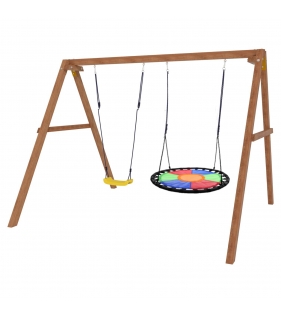 Деревянные качели с разноцветным гнездом
