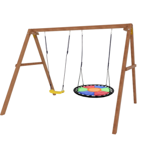 Деревянные качели с разноцветным гнездом