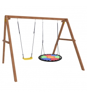 Деревянные качели с разноцветным гнездом
