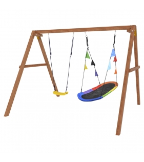 Деревянные качели с овальным разноцветным гнездом