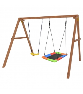 Деревянные качели с разноцветным гнездом Лодочка