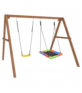 Деревянные качели с разноцветным гнездом Лодочка