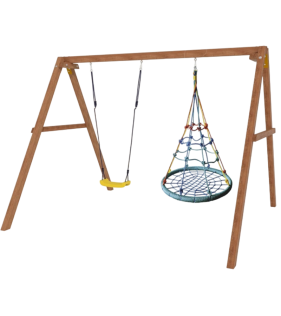 Деревянные качели с качелями гнездо с паутинкой...
