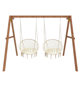 Деревянные качели с подвесными креслами в бежевом цвете