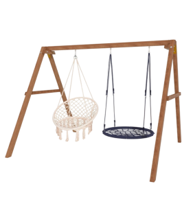 Деревянные качели с подвесными креслами в бежевом цвете и гнездом 100 см...