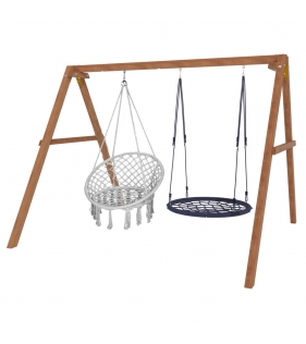 Деревянные качели с подвесным креслом в сером цвете и гнездом