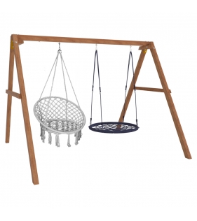 Деревянные качели с подвесным креслом в сером цвете и гнездом