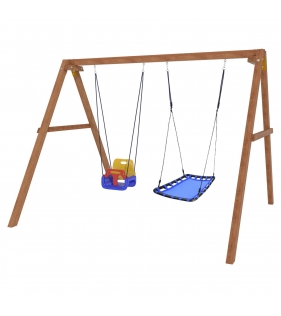 Деревянные качели с гнездом Лодка и качелями со спинкой