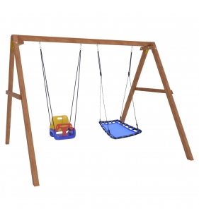 Деревянные качели с гнездом Лодка и качелями со спинкой