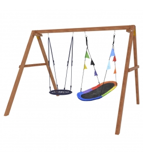 Деревянные качели с овальным разноцветным гнездом и гнездом 60см