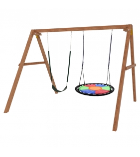 Деревянные качели с разноцветным гнездом Свиби и гибкими качелями