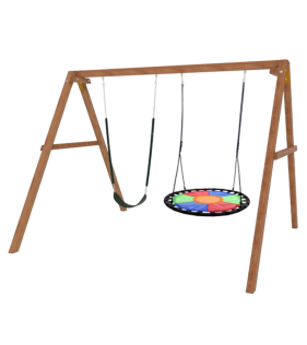 Деревянные качели с разноцветным гнездом Свиби и гибкими качелями...