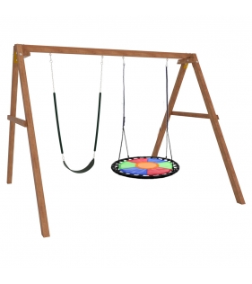 Деревянные качели с разноцветным гнездом Свиби и гибкими качелями