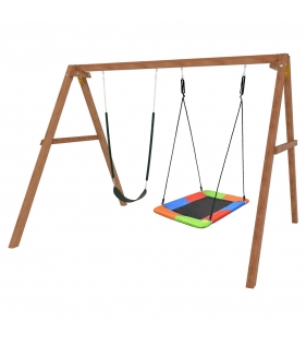 Деревянные качели с разноцветным гнездом Лодка и гибкими качелями