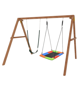 Деревянные качели с разноцветным гнездом Лодка и гибкими качелями...