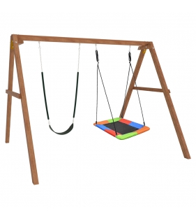 Деревянные качели с разноцветным гнездом Лодка и гибкими качелями