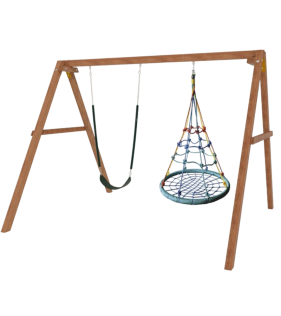 Деревянные качели с качелями гнездо с паутинкой и гибкими качелями...