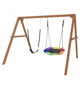 Деревянные качели с гнездом Гексагон и гибкими качелями