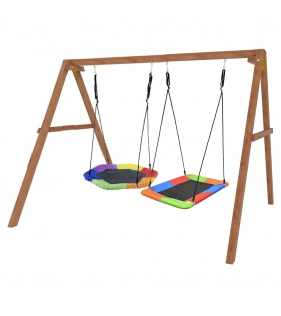 Деревянные качели с гнездом Гексагон и разноцветным гнездом Лодка...
