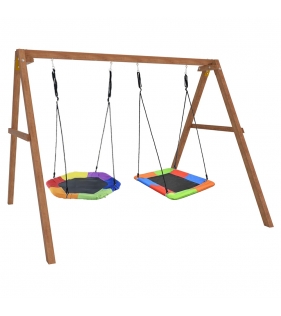 Деревянные качели с гнездом Гексагон и разноцветным гнездом Лодка