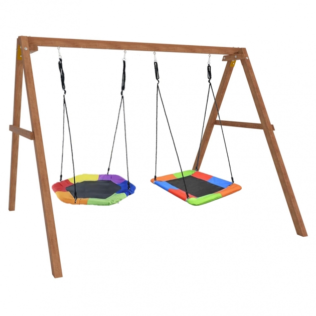 Деревянные качели с гнездом Гексагон и разноцветным гнездом Лодка